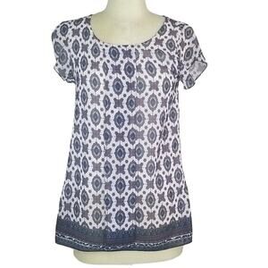 Elena Baldi Womens Geometric Print SS Blouse Size S Resortwear Career Everyday